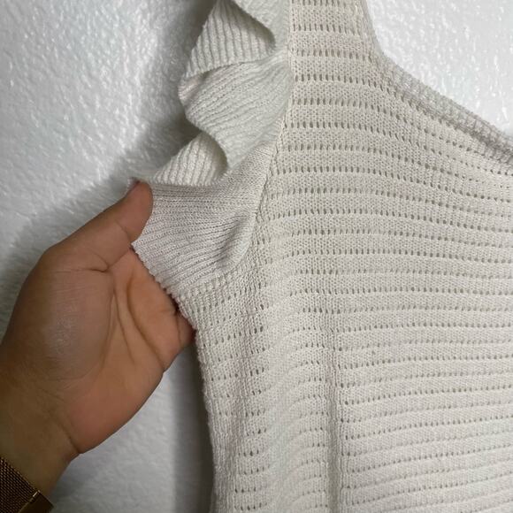 Anthropologie Womens Dress Size L White Sleeveless Knitted Crochet Style Lined - Picture 13 of 16